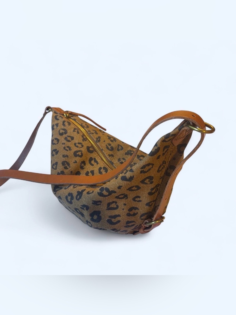 Madewell The Canvas Sling Bag Leopard Love Print Crossbody Hobo AJ668 Leather